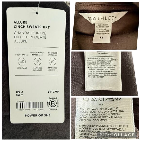 ATHLETA ALLURE CINCH Sweatshirt Grey Medium Cinch Waist Funnel Neck Tunic NEW - Picture 4 of 7